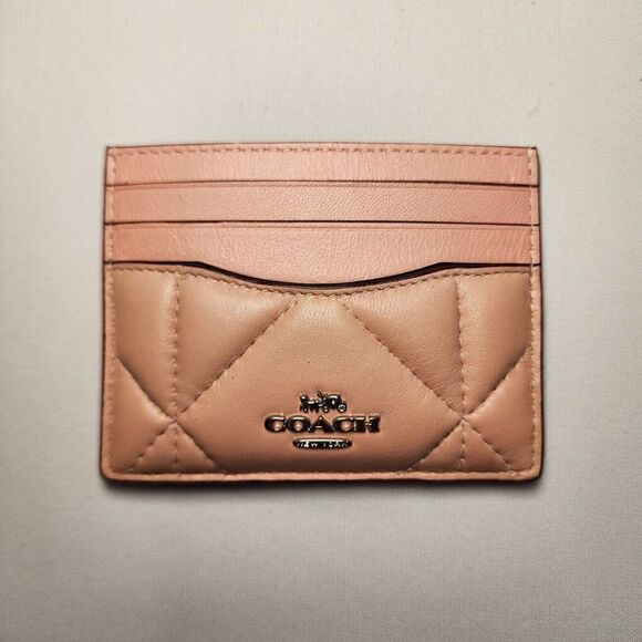 NWT Coach CJ525 Slim Id Card Case With Puffy Diamond Quilting Silver Light Pink - Picture 1 of 2